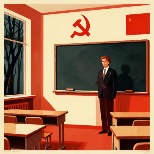 The Butcher's Lessons - Andrei Chikatilo illustrated in Soviet propaganda poster art with dark twist style