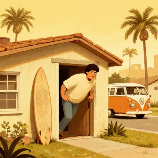 The Very Big Boy - Edmund Kemper illustrated in 1970s California surf culture illustration style