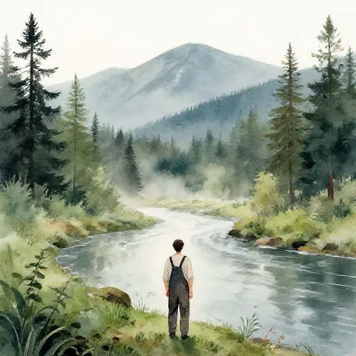The Quiet Painter - Gary Ridgway (Green River Killer) illustrated in Pacific Northwest watercolor landscape style