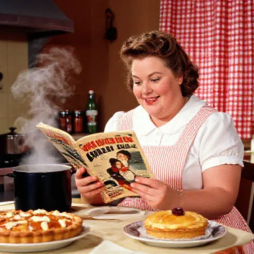 Nannie's Recipe for Happiness - Nannie Doss illustrated in Cozy 1950s housekeeping magazine illustration style